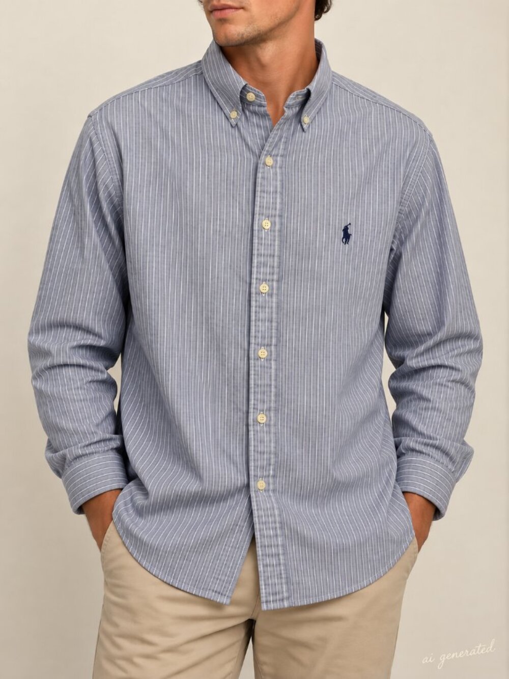 Polo Ralph Lauren Blue White Striped Classic Fit Button Down Shirt Men's Size 17
